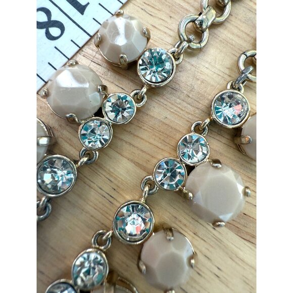 J.Crew Gold-Tone Necklace With Neutral Beige Gems & Clear Crystals 18-20 Inches - Picture 4 of 13